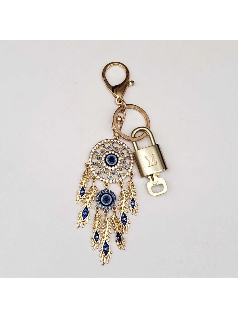 Authentic Louis Vuitton Gold Padlock & Key 🔒 Unbranded Evil Eye Charm Keychain